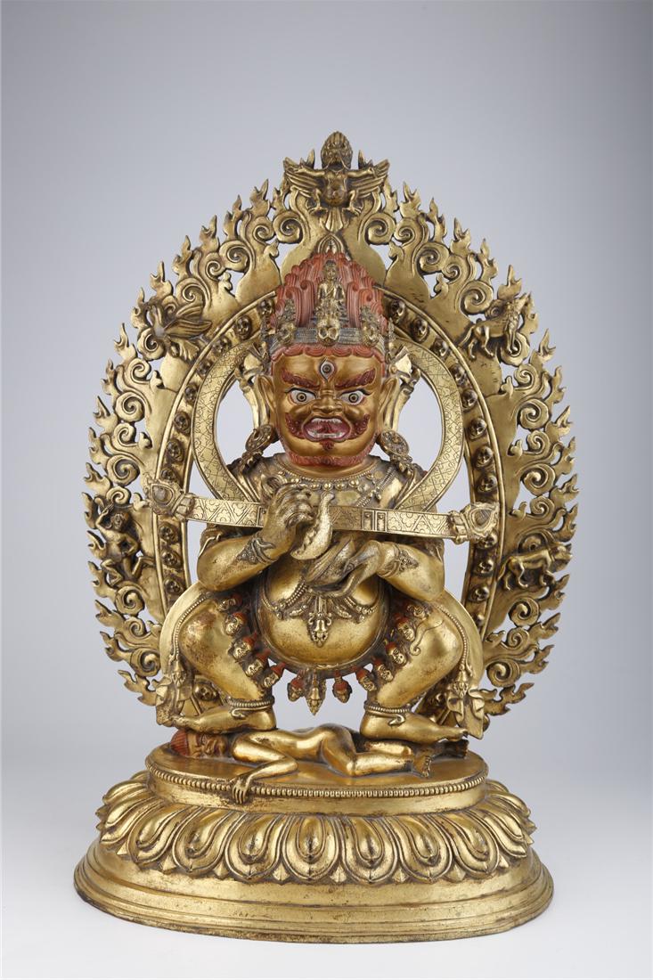 A GILT COPPER MAHAKALA BUDDHA STATUE (1 of 10)