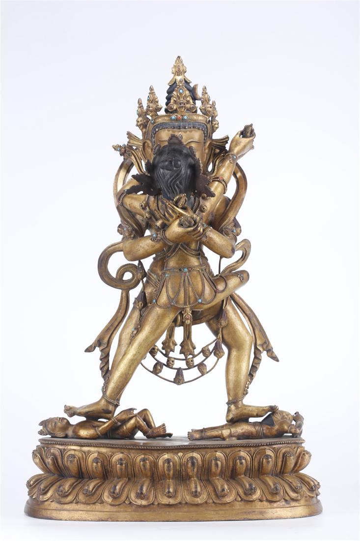 A GILT COPPER HEVAJRA BUDDHA STATUE. (1 of 10)