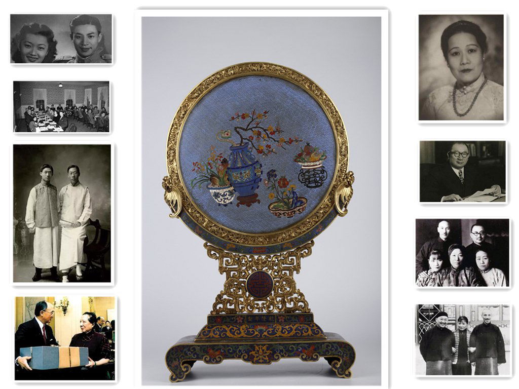 A CHINESE GILT COPPER CLOISONNE ENAMELED TABLE SCREEN: Gilt Copper Cloisonne Enameled Table Screen with Antique Pattern, Qing Dyn. Provenance: Kung Hsiang-hsi was appointed by Chairman Chiang Kai-shek as the Minister of Finance of the Republic of China in