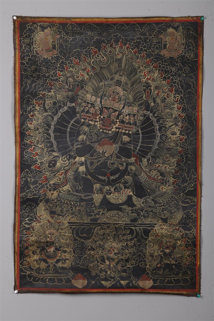 A YAMANTAKA BUDDHA THANGKA. (1 of 9)
