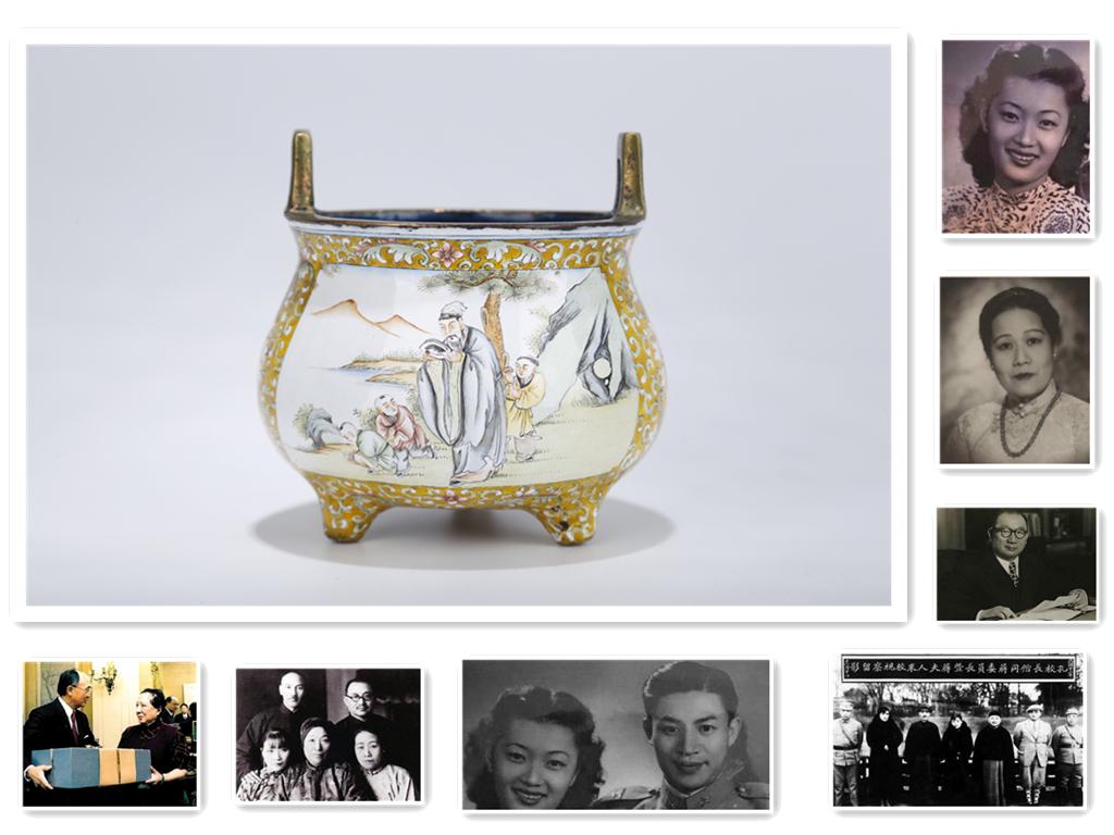 AN ENAMELED COPPER TRIPOD CENSER. (1 of 10)