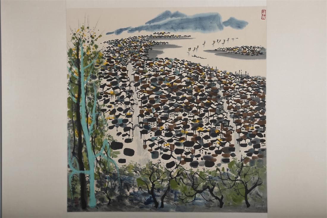 A WATERSIDE TOWN PAINTING BY WU GUANZHONG. (1 of 10)