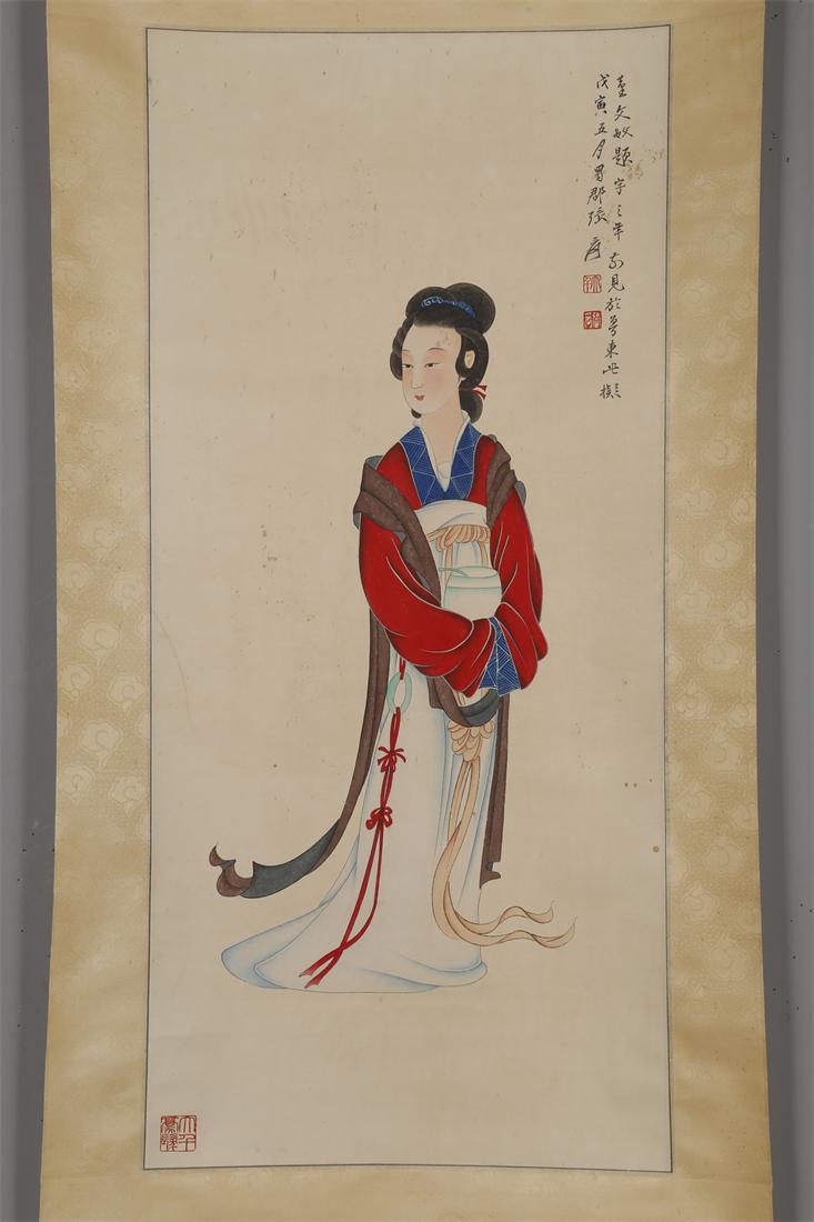 A MAID PAINTING ON PAPER BY ZHANG DAQIAN.: Maid Painting on Paper, Hand Painted by Zhang Daqian.