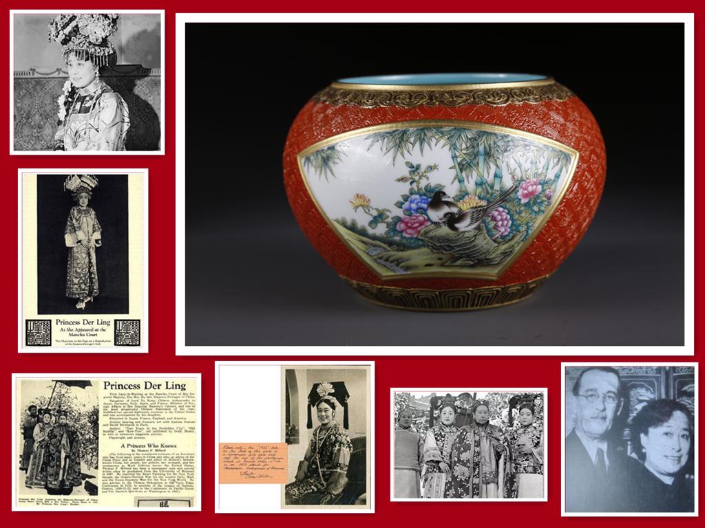 A ROSE PORCELAIN JAR WITH FLOWERS DESIGN.: Rose Porcelain Jar with Flowers and Birds Design, Coral Red Base. Provenance: We are very honored to have the consignment from Mr. Ken J. White, whose father was the nephew of Thaddeus C. White, husba