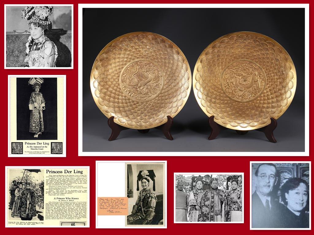 A PAIR OF GILT BRONZE DISPLAY PLATES. (1 of 7)