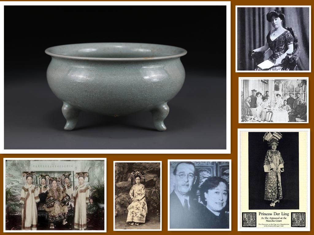 A CELESTE GLAZED TRIPOD PORCELAIN CENSER.: Celeste Glazed Tripod Porcelain Censer. Provenance: We are very honored to have the consignment from Mr. Ken J. White, whose father was the nephew of Thaddeus C. White, husband of Princess Der Ling of