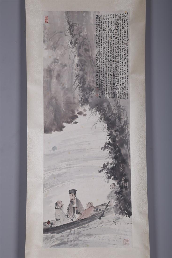 A BOATING PAINTING ON PAPER BY FU BAOSHI. (1 of 10)
