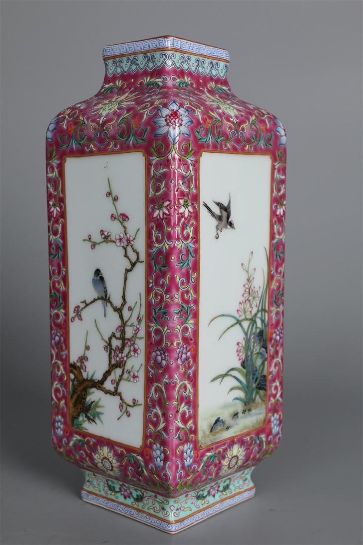 AN ENAMELED SQUARE PORCELAIN BOTTLE. (1 of 9)