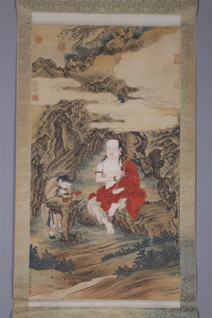 AN ARHAT PAINTING ON SILK BY DING GUANPENG. (1 of 10)