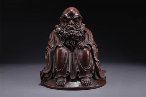 A BAMBOO DHARMA PATRIARCH STATUE ORNAMENT.: Bamboo Dharma Patriarch Statue Ornament.
