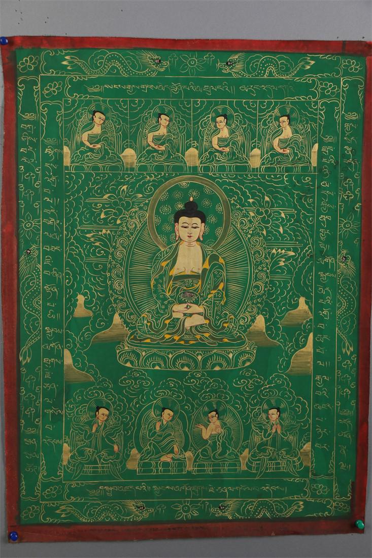 A TIBETAN AMITAYUS BUDDHA GOLDEN THANGKA. (1 of 9)