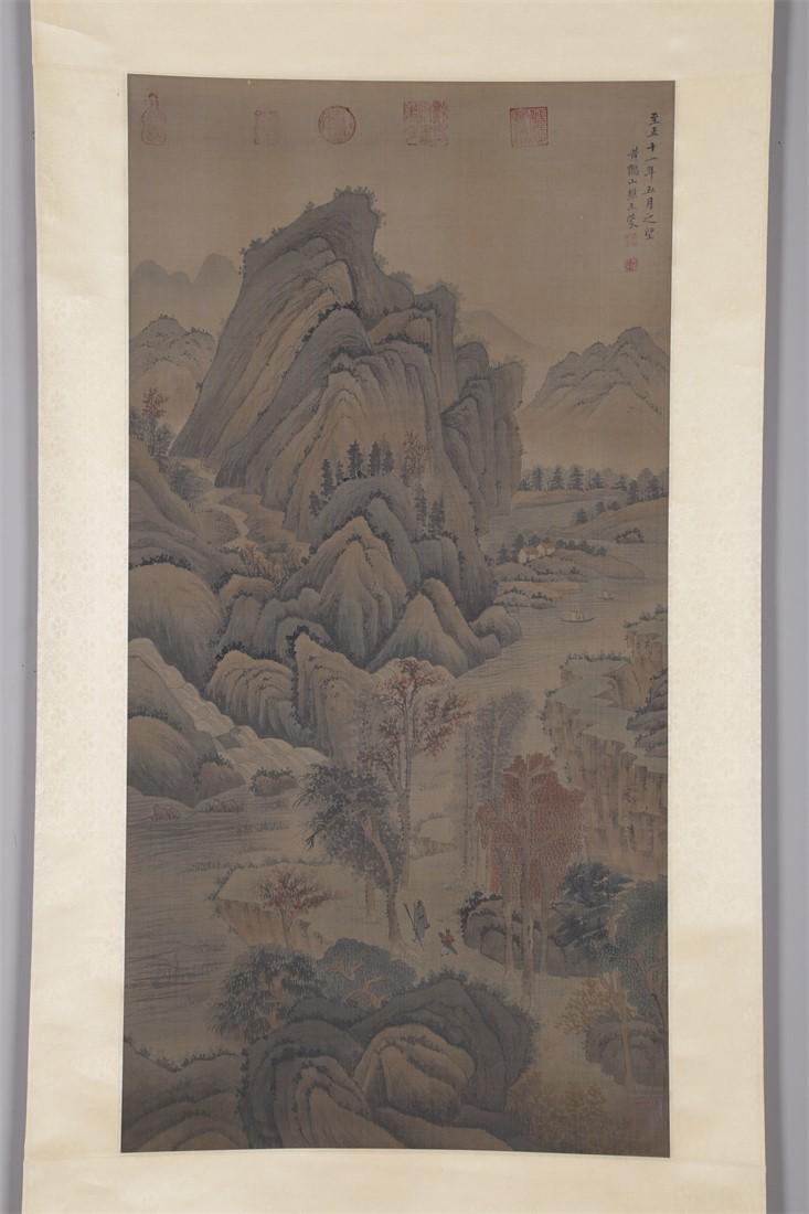 A LANDSCAPE PAINTING ON SILK BY WANG MENG.: Landscape Painting on Silk, Hand Painted by Wang Meng.