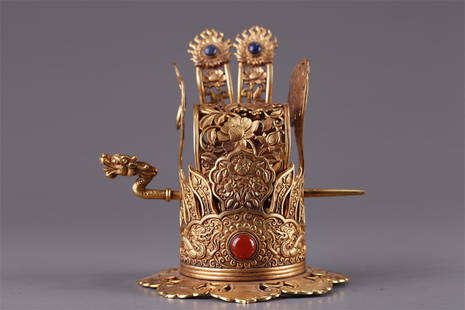 A GILT BRONZE HAIRDO CROWN.: Gilt Bronze Hairdo Crown.