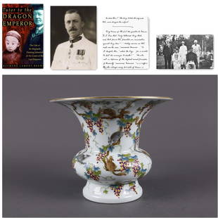 A FAMILLE-ROSE PORCELAIN REFUSE VESSEL.: Famille-Rose Porcelain Refuse Vessel "Zhadou" with Squirrels and Grapes Design.We are very honored to present collections from the Carrall Family, with most acquired from Reginald Johnston’s