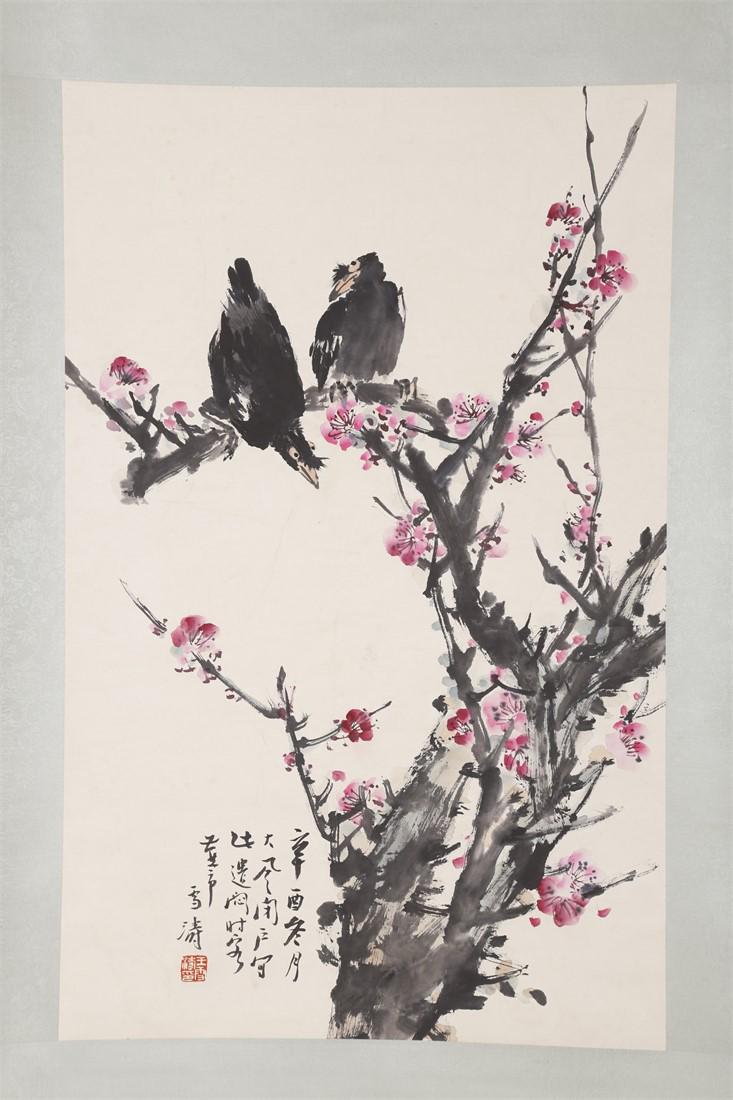 A FLOWERS AND BIRDS PAINTING BY WANG XUETAO. (1 of 8)