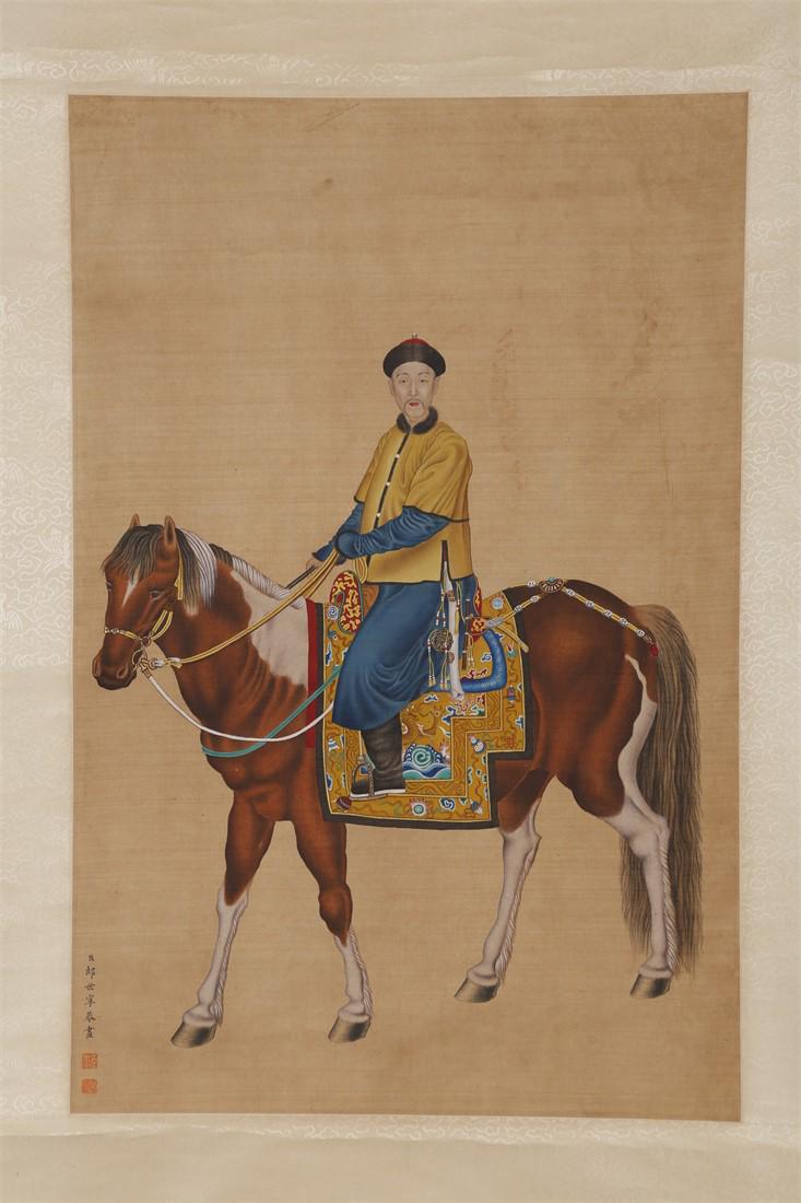 A RIDING-HORSE EMPEROR QIANLONG PAINTING. (1 of 7)