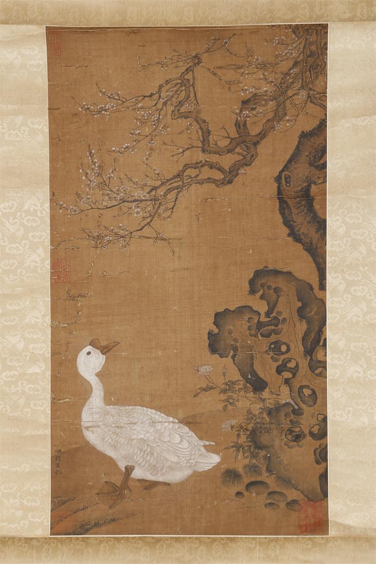A PRECIOUS GOOSE PAINTING ON SILK BY LV JI. (1 of 8)