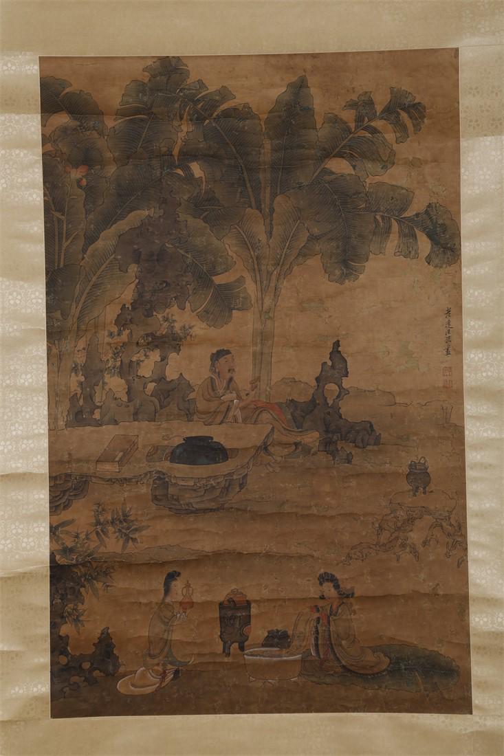 A FIGURE STORY PAINTING BY CHEN HONGSHOU.: Figure Story Painting on Silk, Hand Painted by Chen Hongshou.
