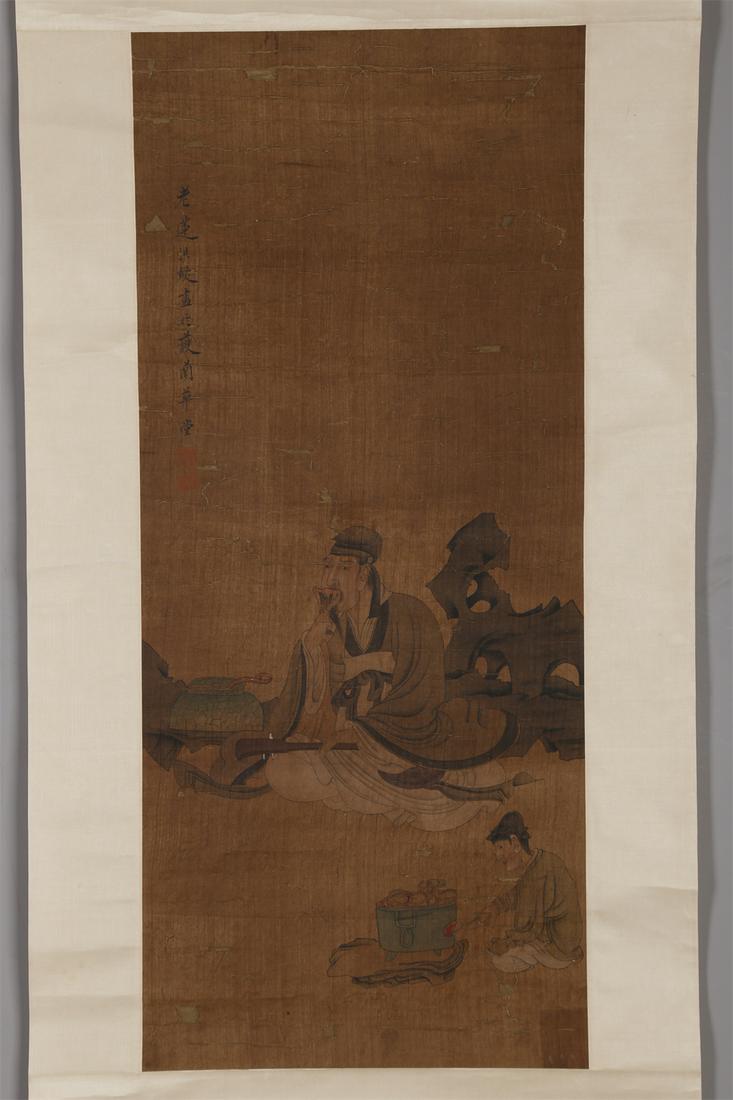 A FIGURE PAINTING ON SILK BY CHEN HONGSHOU. (1 of 7)
