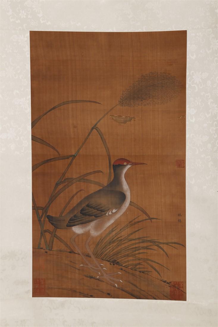 A WATERSIDE BIRD PAINTING ON SILK BY LIN CHUN. (1 of 8)