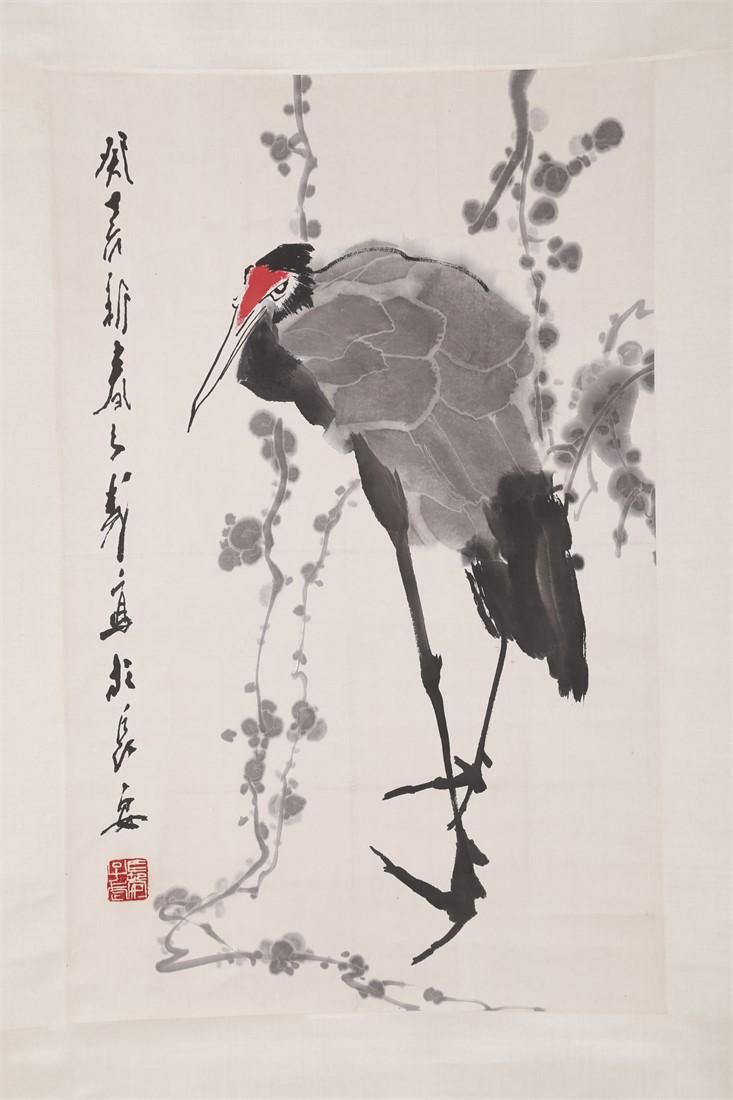 A CRANE PAINTING ON PAPER BY WANG ZIWU. (1 of 8)