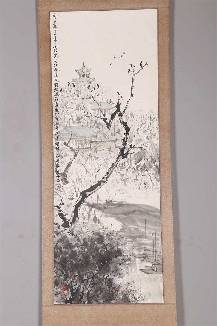 A LANDSCAPE PAINTING ON PAPER BY YA MING. (1 of 8)