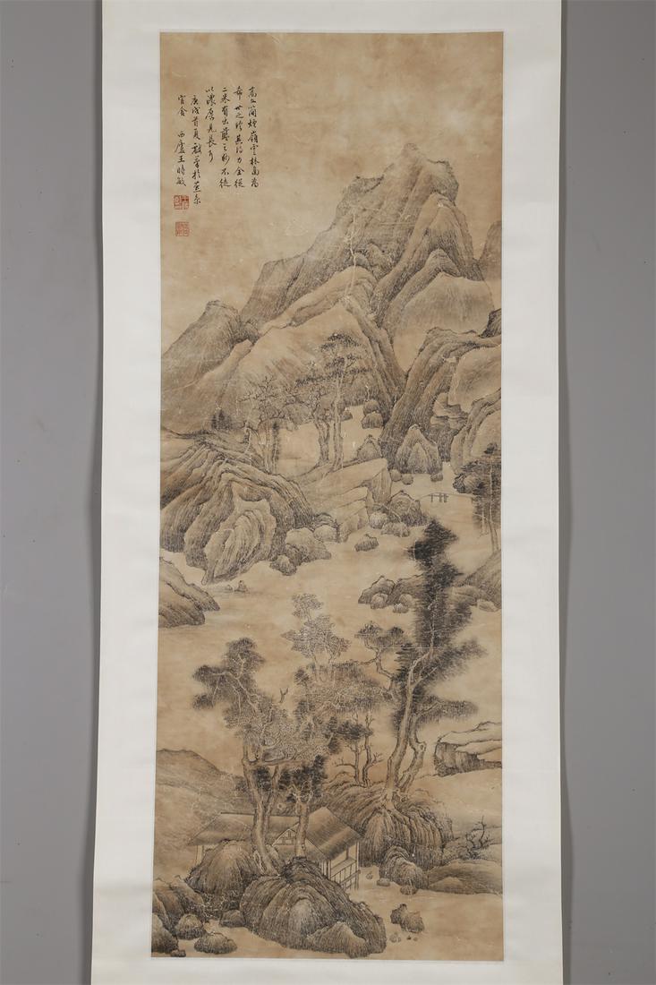 A LANDSCAPE PAINTING ON PAPER BY WANG SHIMIN. (1 of 7)