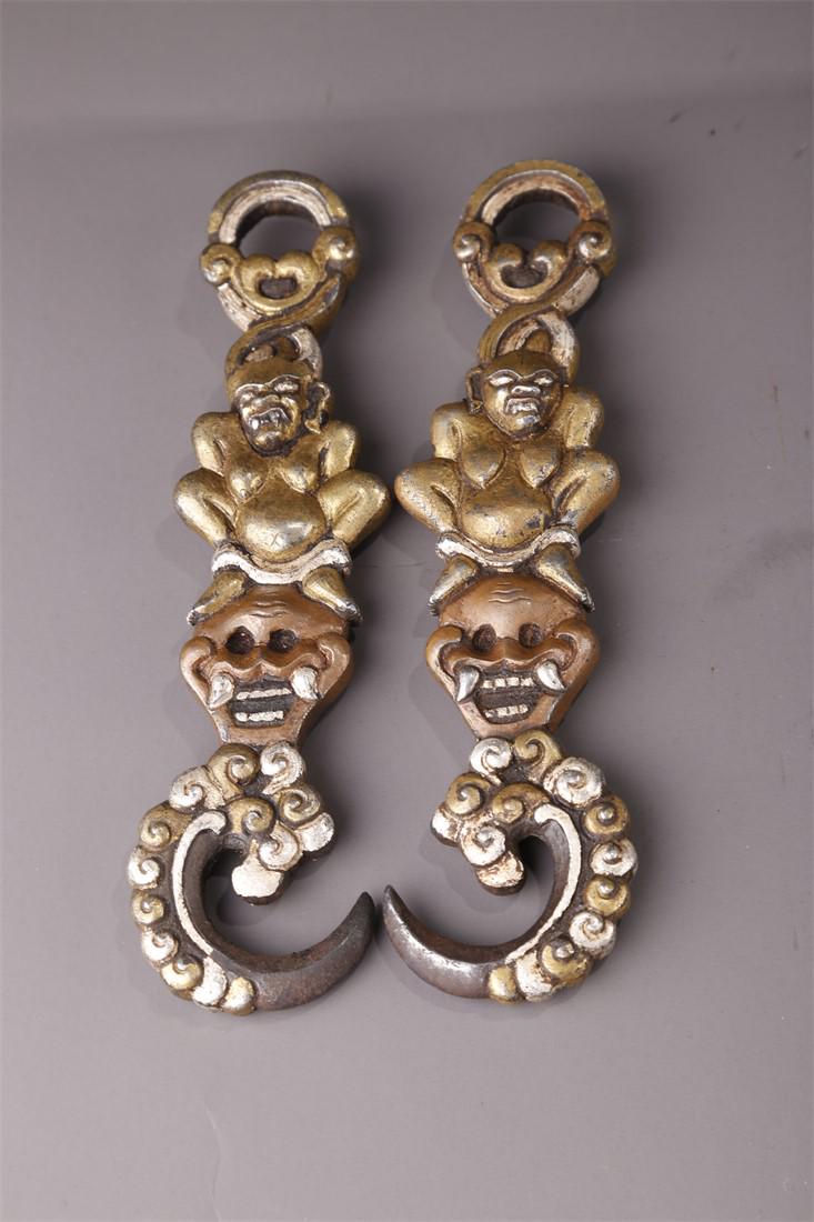 A SET OF TIBETAN CAST IRON IMPLEMENTS FOR RITE. (1 of 7)