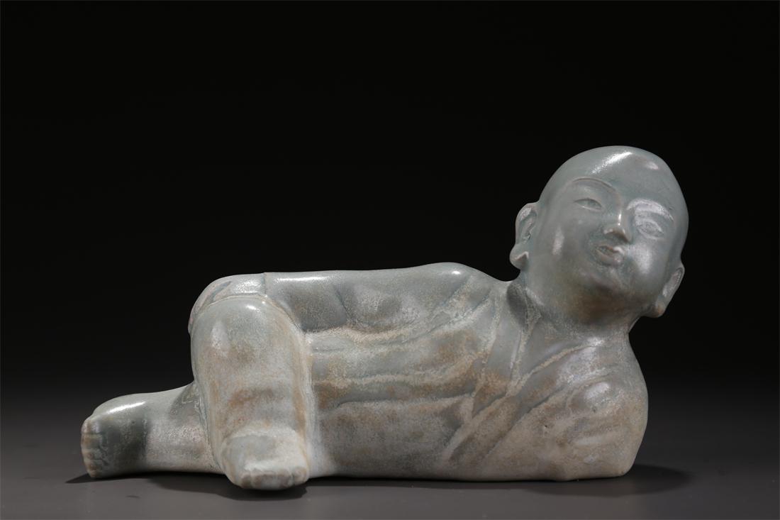 A PORCELAIN BOY SCULPTURE ORNAMENT, RU KILN. (1 of 7)