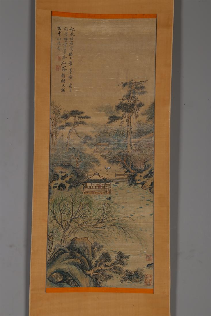 A LANDSCAPE PAINTING ON SILK BY SHEN ZHOU. (1 of 9)