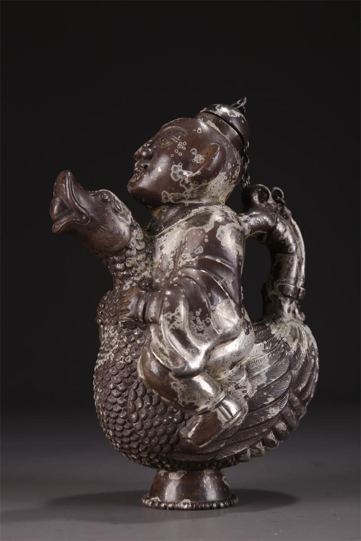 A GOOSE-SHAPED SILVER POT, BOY AND GOOSE MOTIF. (1 of 8)
