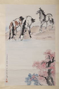 A STEEDS PAINTING ON PAPER BY XU BEIHONG.: Steeds Painting on Paper, Hand Painted by Xu Beihong.