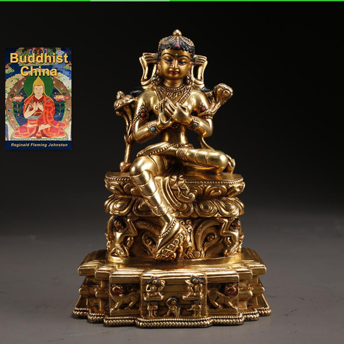 A GILT BRONZE MANJUSRI BODHISATTVA STATUE. (1 of 10)