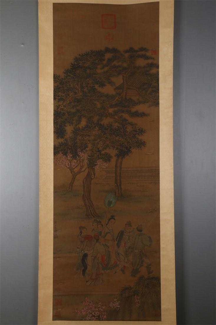 A FIGURE STORY PAINTING ON SILK BY YAN LIBEN. (1 of 9)