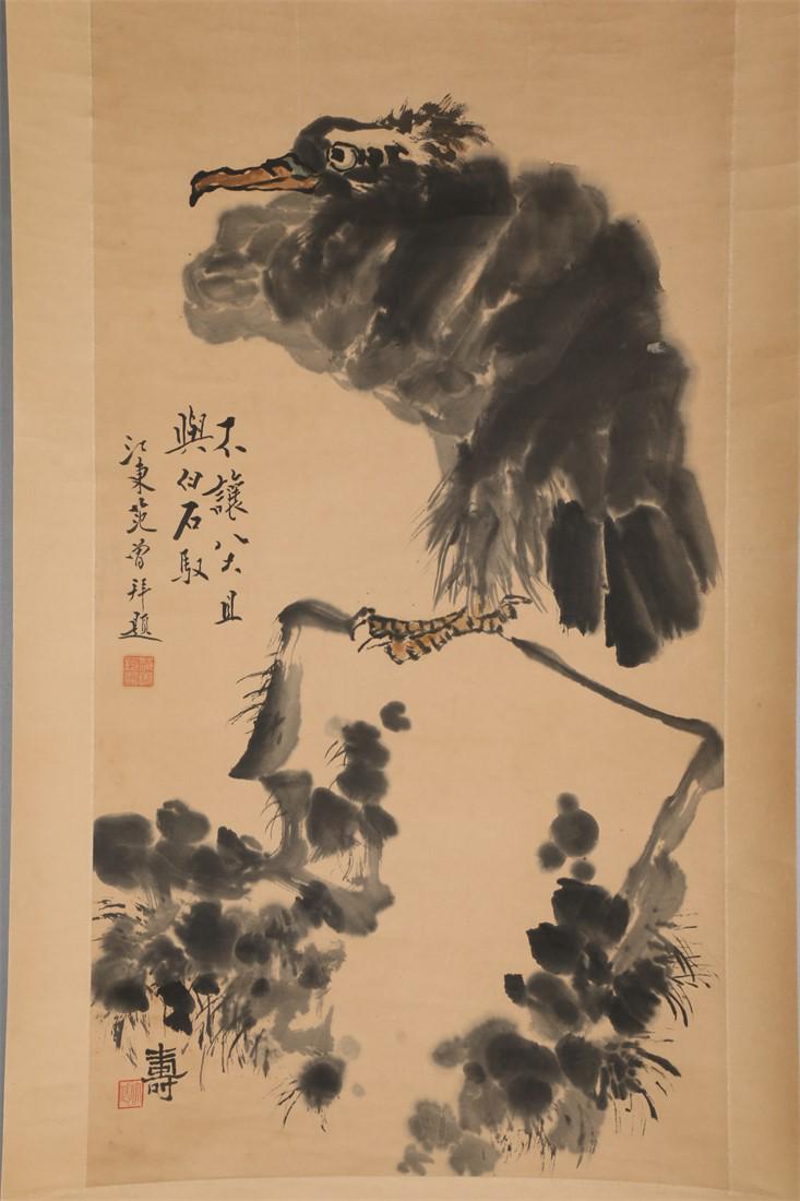 AN EAGLE PAINTING ON PAPER BY PAN TIANSHOU. (1 of 8)