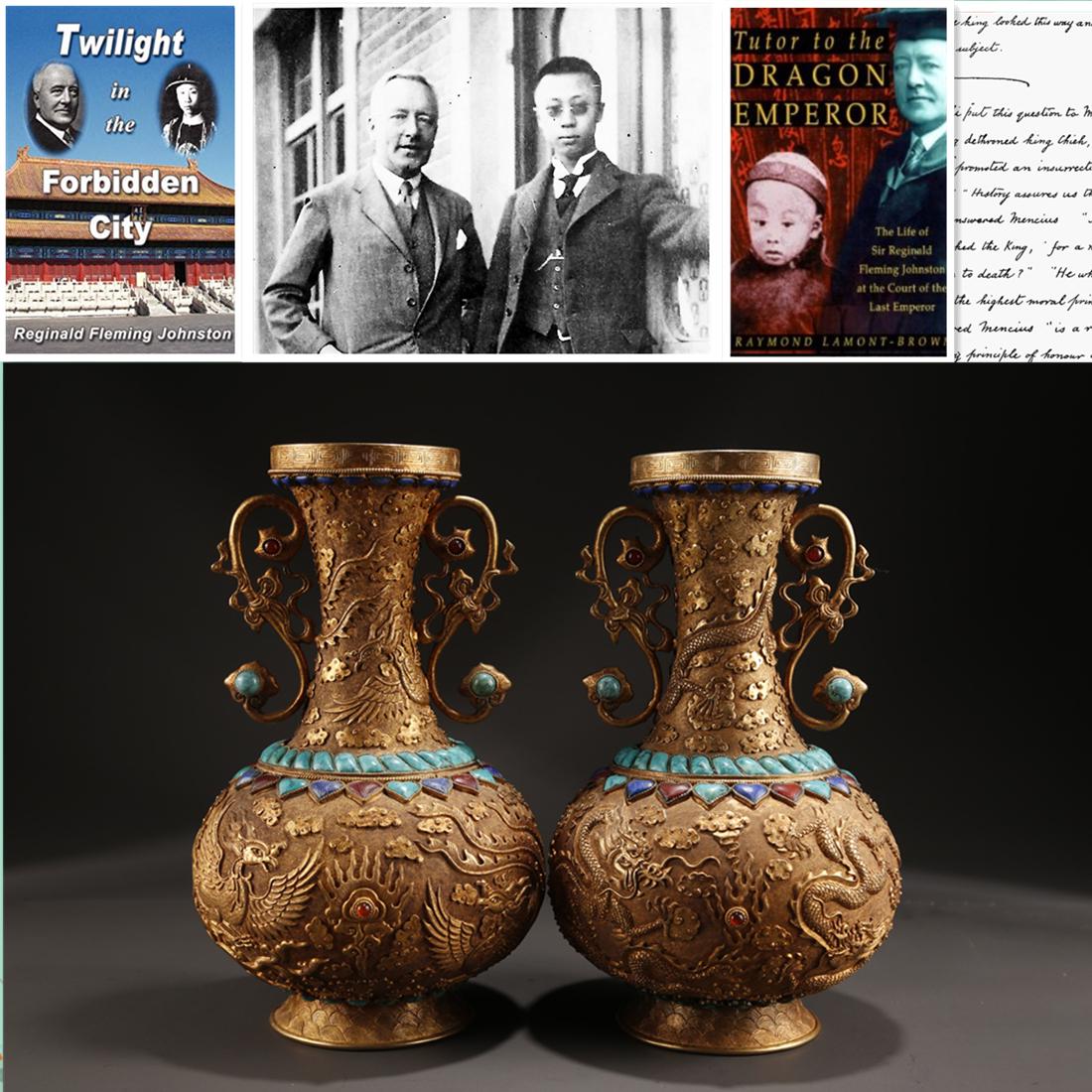 A PAIR OF GILT BRONZE TWO-EAR BOTTLES. (1 of 10)