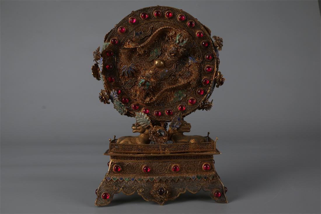 A GILT SILVER TABLE SCREEN. (1 of 9)