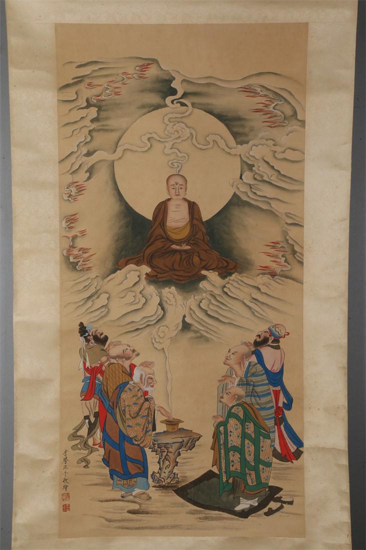 A BUDDHA PAINTING ON PAPER BY LI YU. (1 of 9)