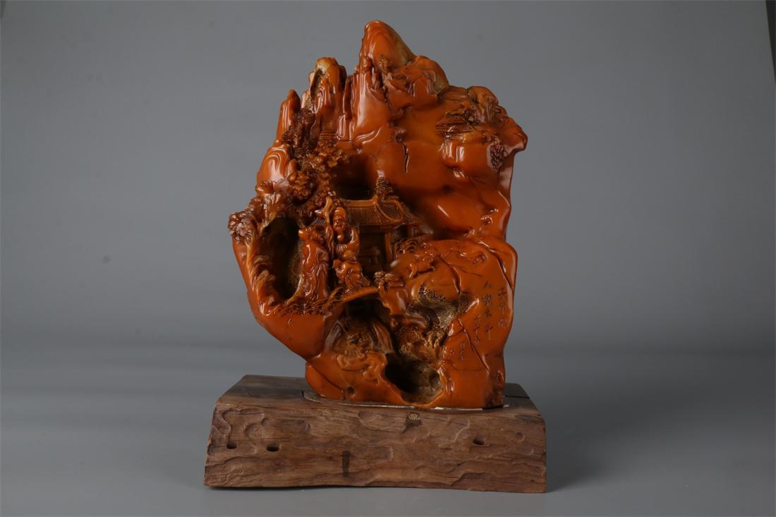 A SHOUSHAN STONE ROCKERY AND FIGURE CARVING. (1 of 10)