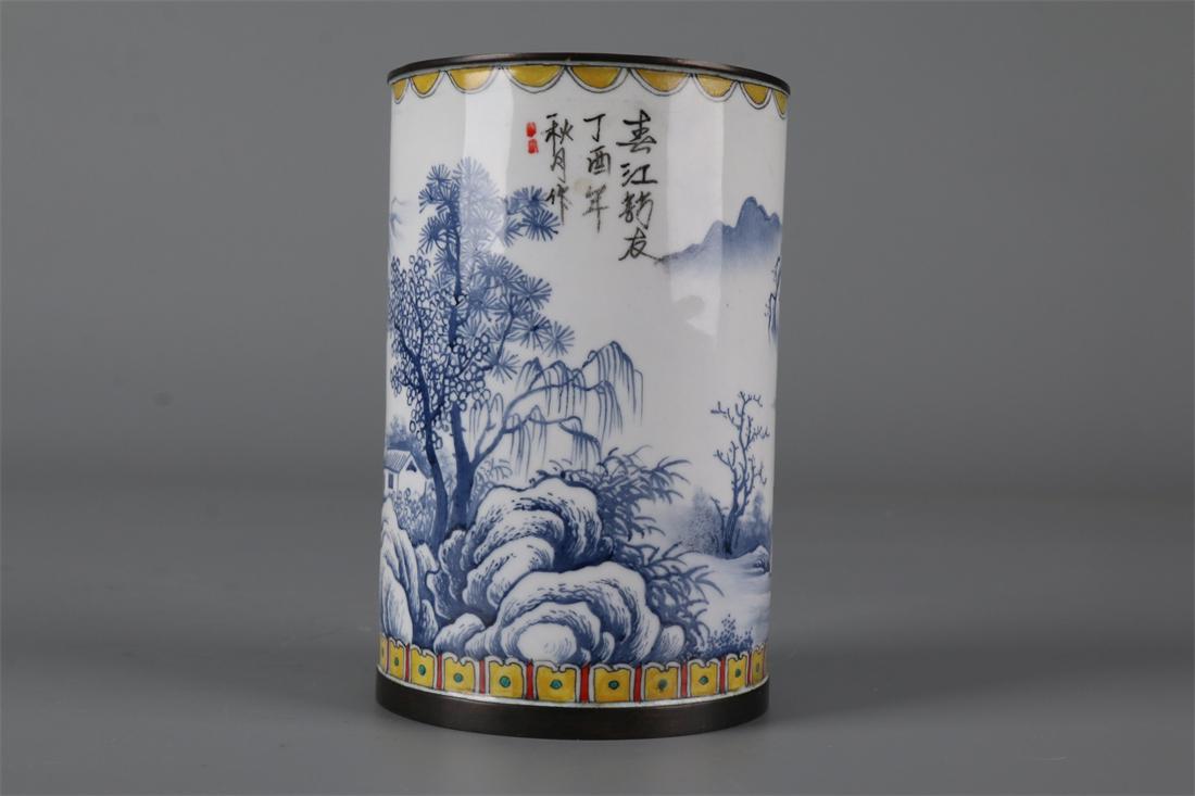 A CLOISONNE ENAMELED BRONZE BRUSH POT. (1 of 9)