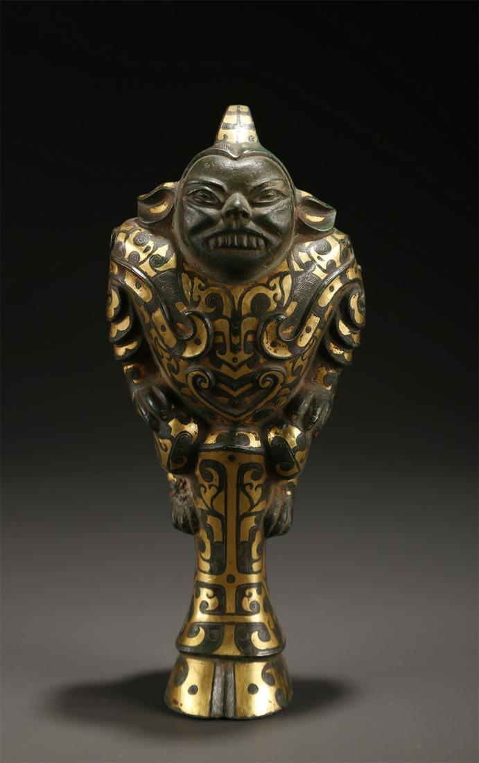 A BRONZE ACCESSORY WITH GOLD AND SILVER INLAY. (1 of 10)