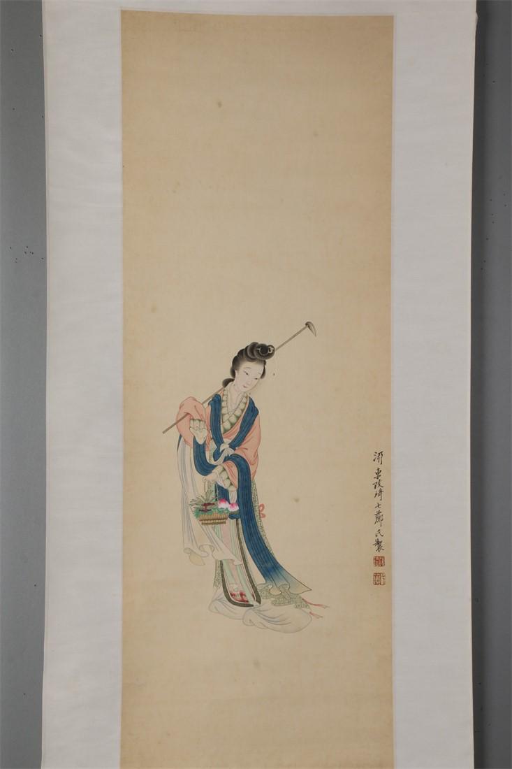 A BEAUTIFUL LADY PAINTING ON PAPER BY GAI QI. (1 of 8)