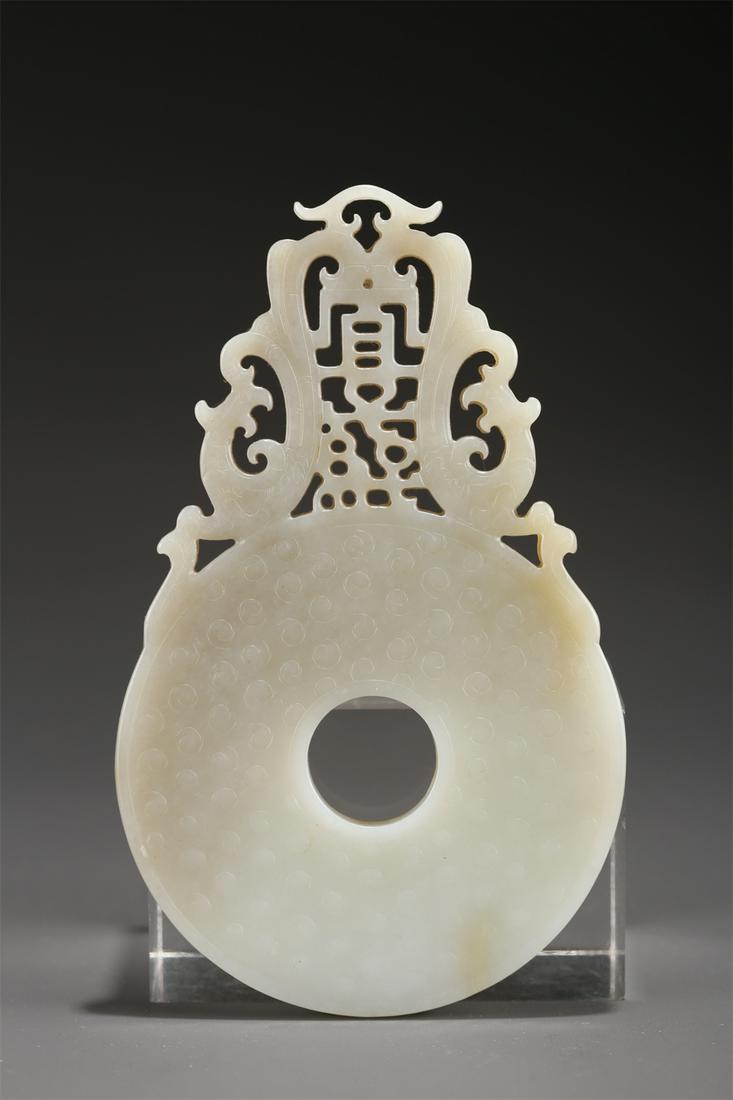 A HETIAN JADE PLATE "BI" WITH PHOENIX DESIGN. (1 of 6)