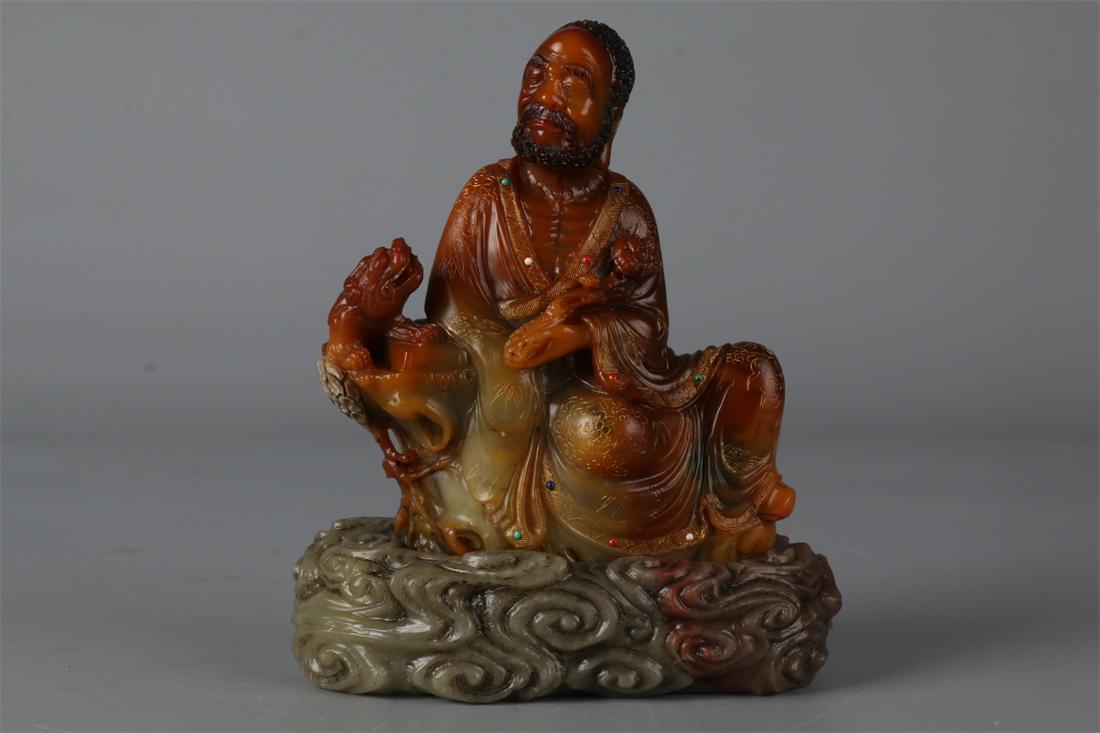 A SHOUSHAN STONE ARHAT CARVING ORNAMENT. (1 of 9)