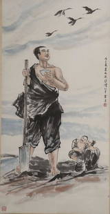 A FIGURE PAINTING ON PAPER BY XU BEIHONG.: Figure Painting on Paper, Hand Painted by Xu Beihong.