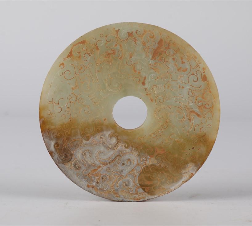 AN ANTIQUE JADE PLATE "BI" WITH HOLE IN CENTER. (1 of 7)