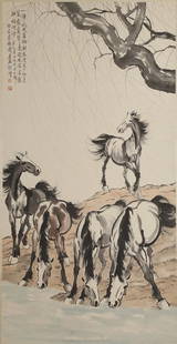 A STEEDS PAINTING ON PAPER BY XU BEIHONG.: Steeds Painting on Paper, Hand Painted by Xu Beihong.