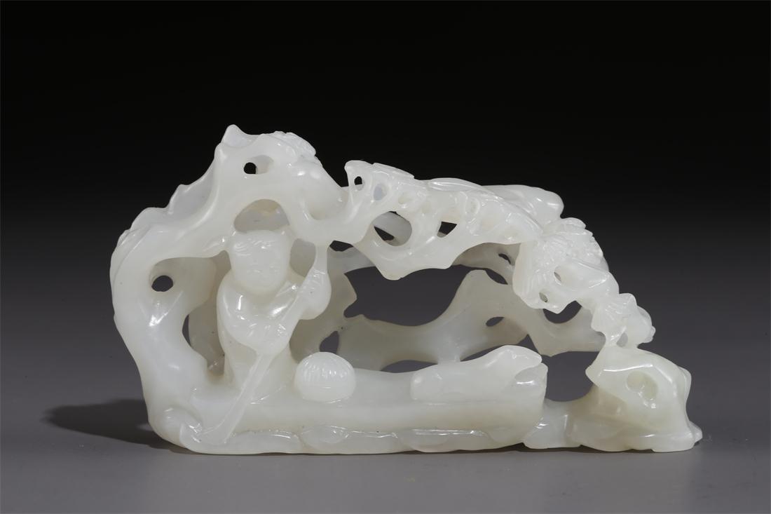 A HETIAN JADE PINE AND FIGURE CARVING ORNAMENT. (1 of 7)