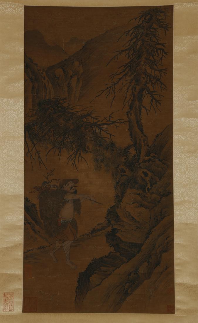 A FISHERMAN AND WOODMAN PAINTING ON SILK. (1 of 9)