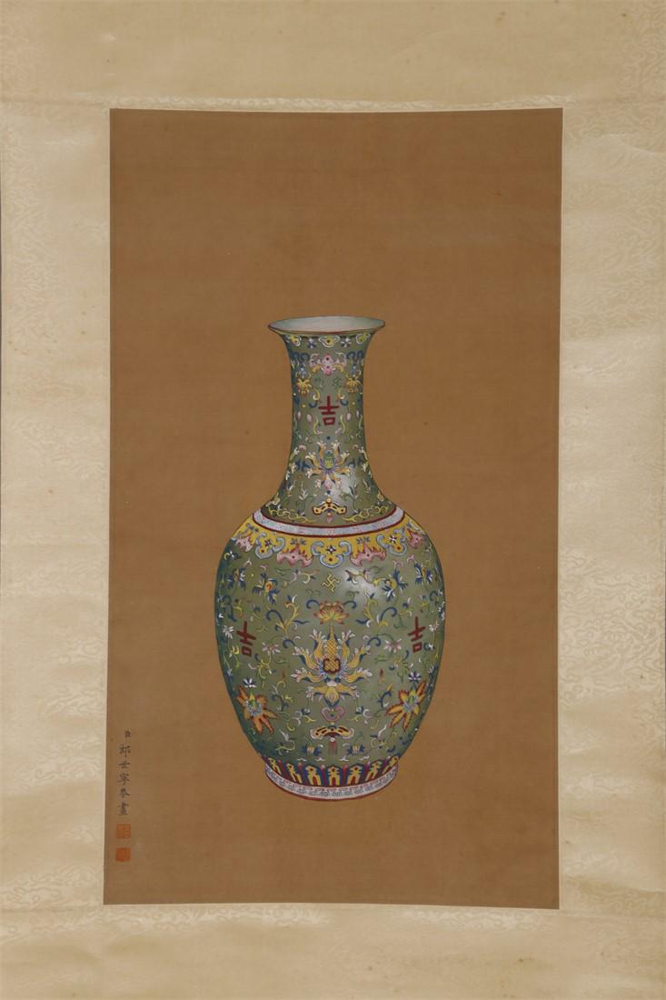 A PORCELAIN PAINTING ON SILK BY LANG SHINING. (1 of 7)